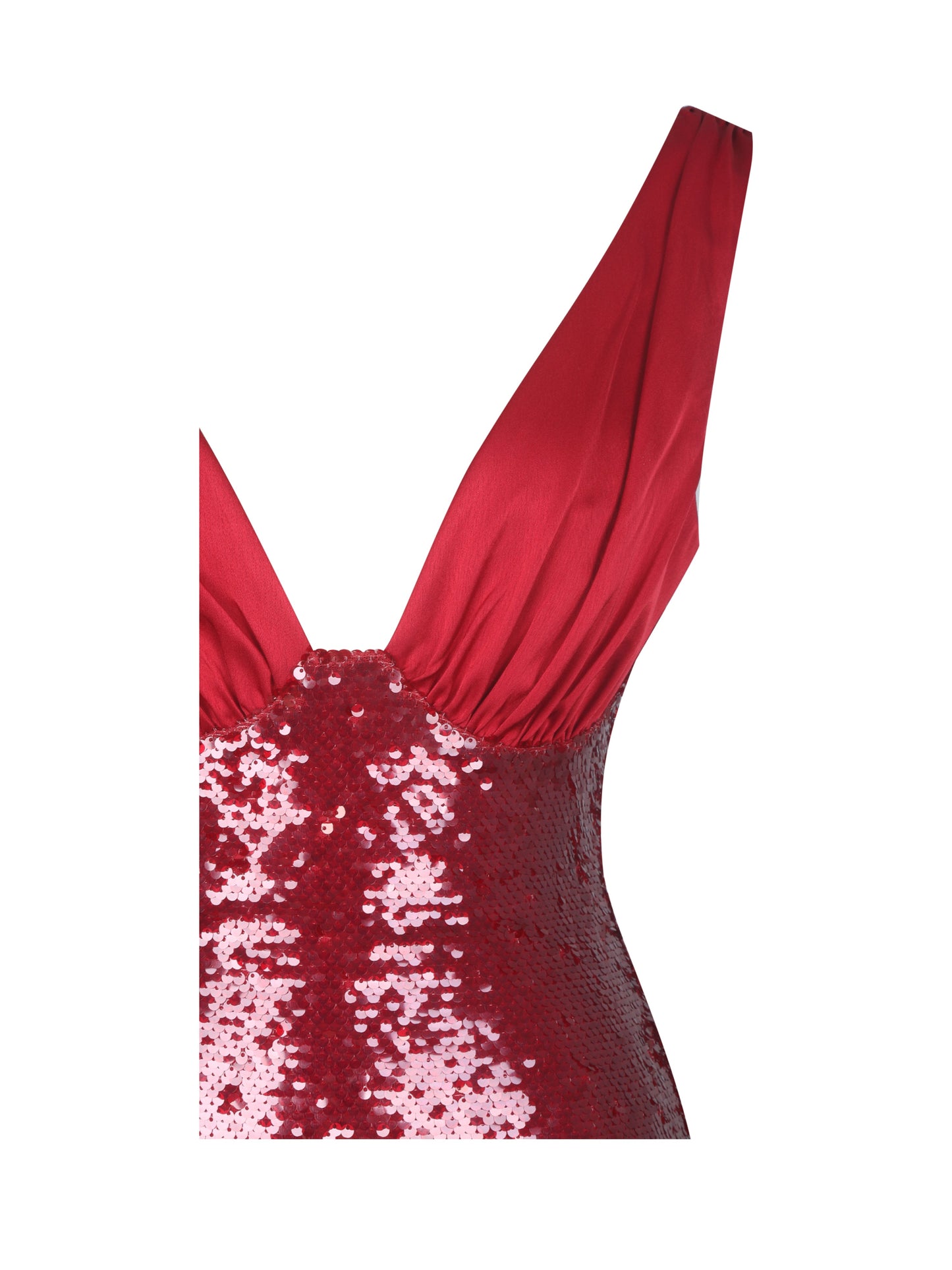 Shanelle Crimson Sequin Plunging Midi Dress