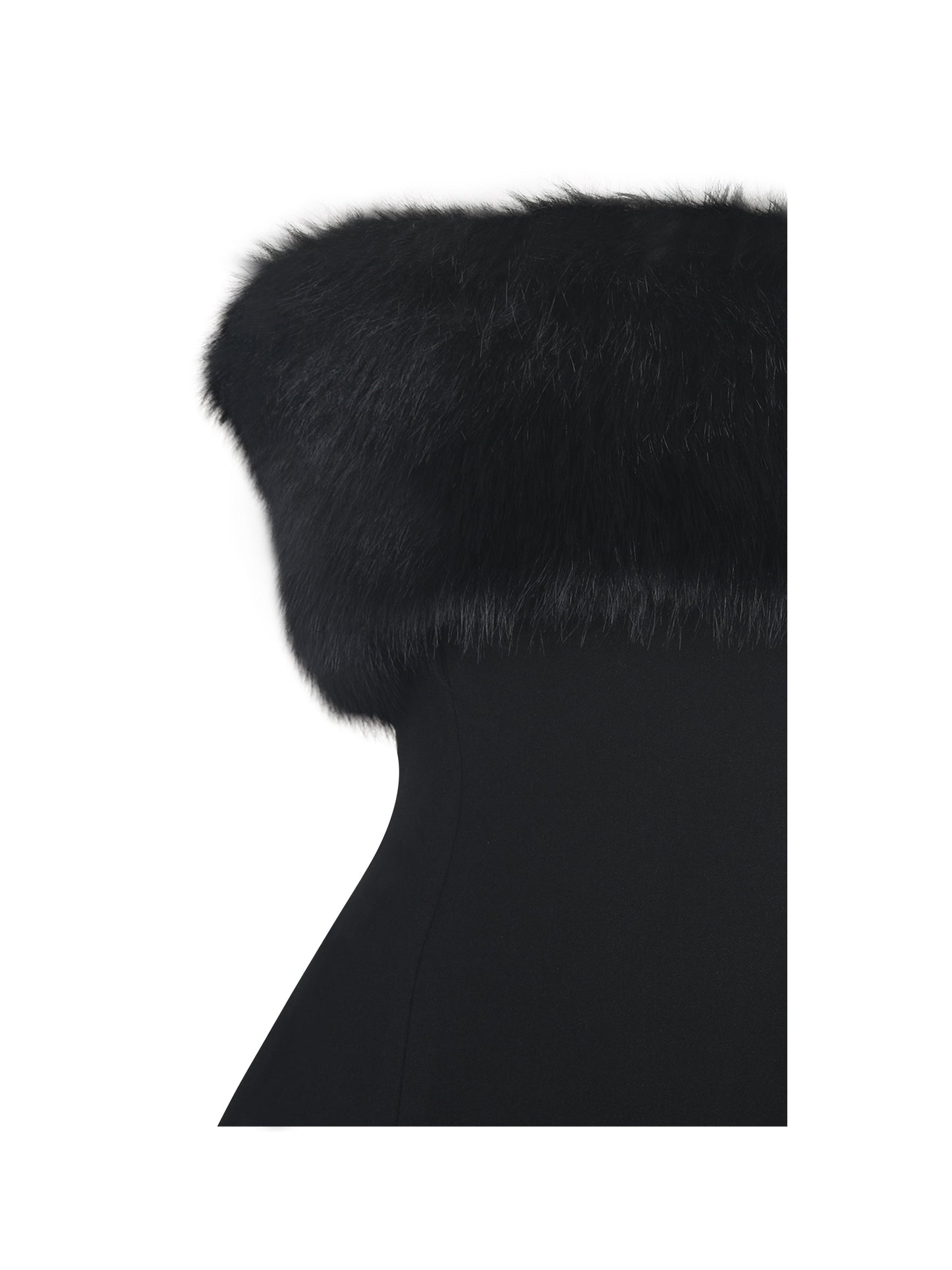 Evelyn Black Fur-Trimmed Mini A-Line Dress
