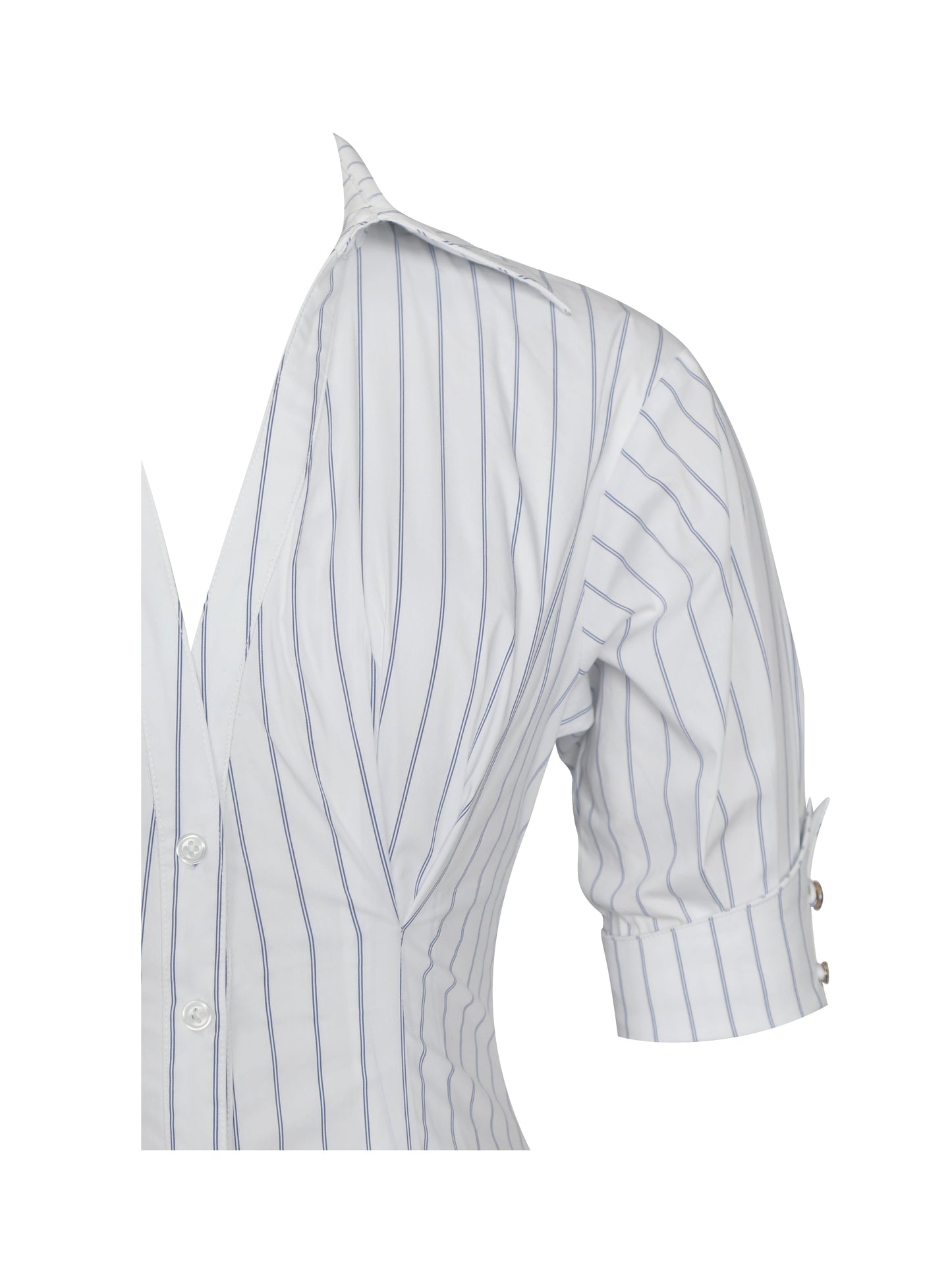 Palina Pinstripes Cotton Poplin Pleated Midi Preppy Shirt Dress