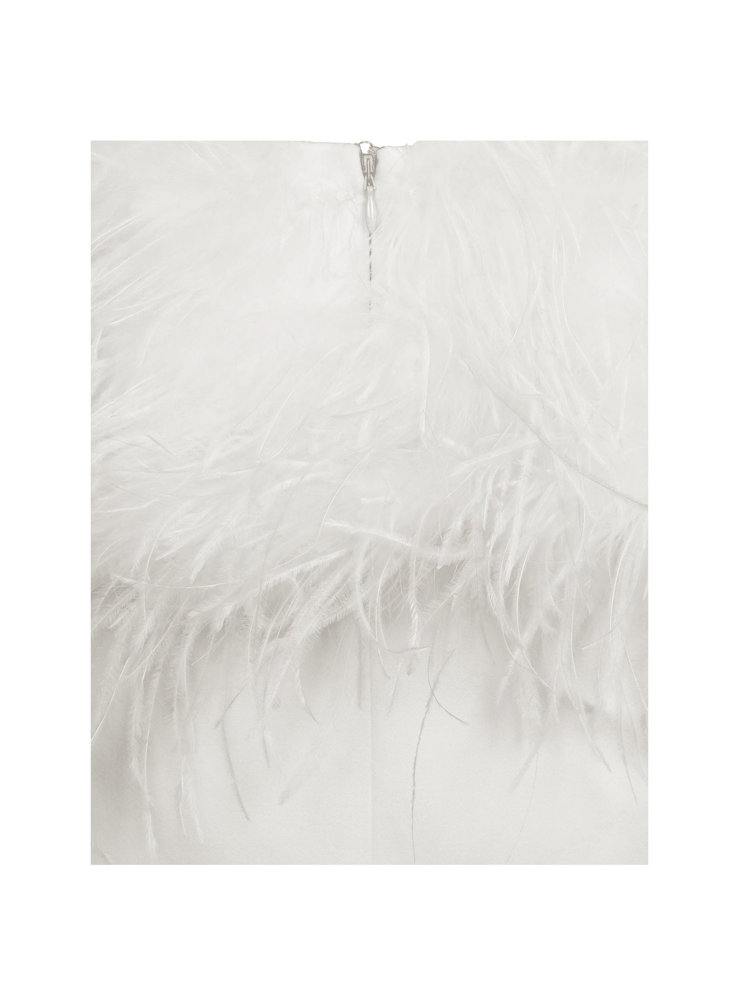 Quisten White Feathered Plunging Halter Mini Dress