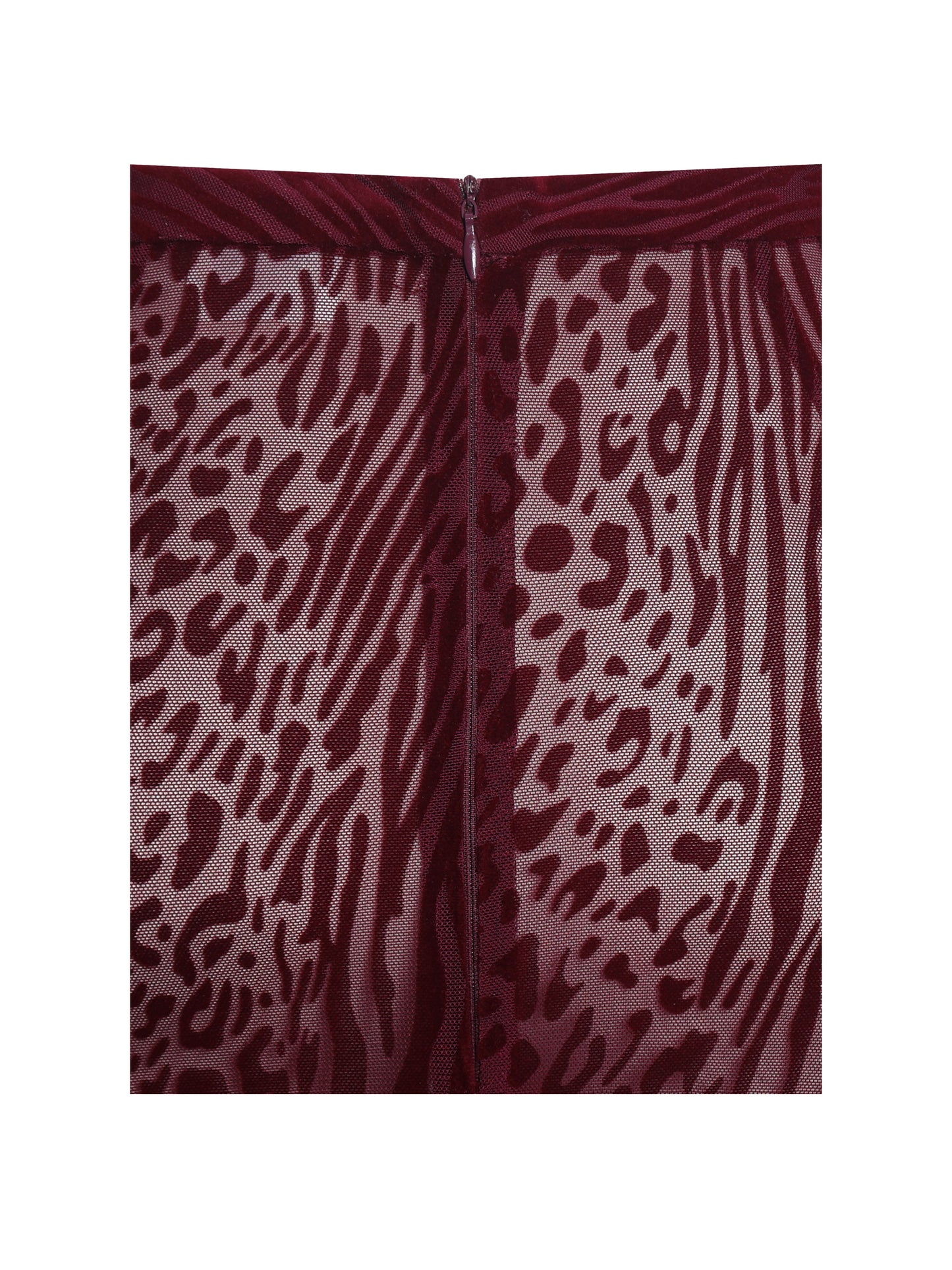 Halia Burgundy Animal Print Burnout Velvet Fur Trim Skirt