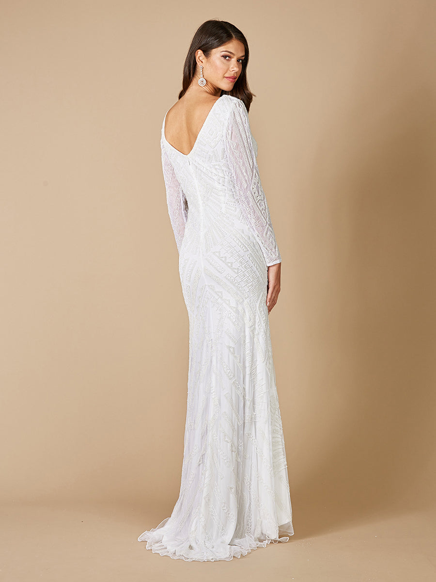 Lara Gretchen V-Neck Long Sleeve Wedding Dress