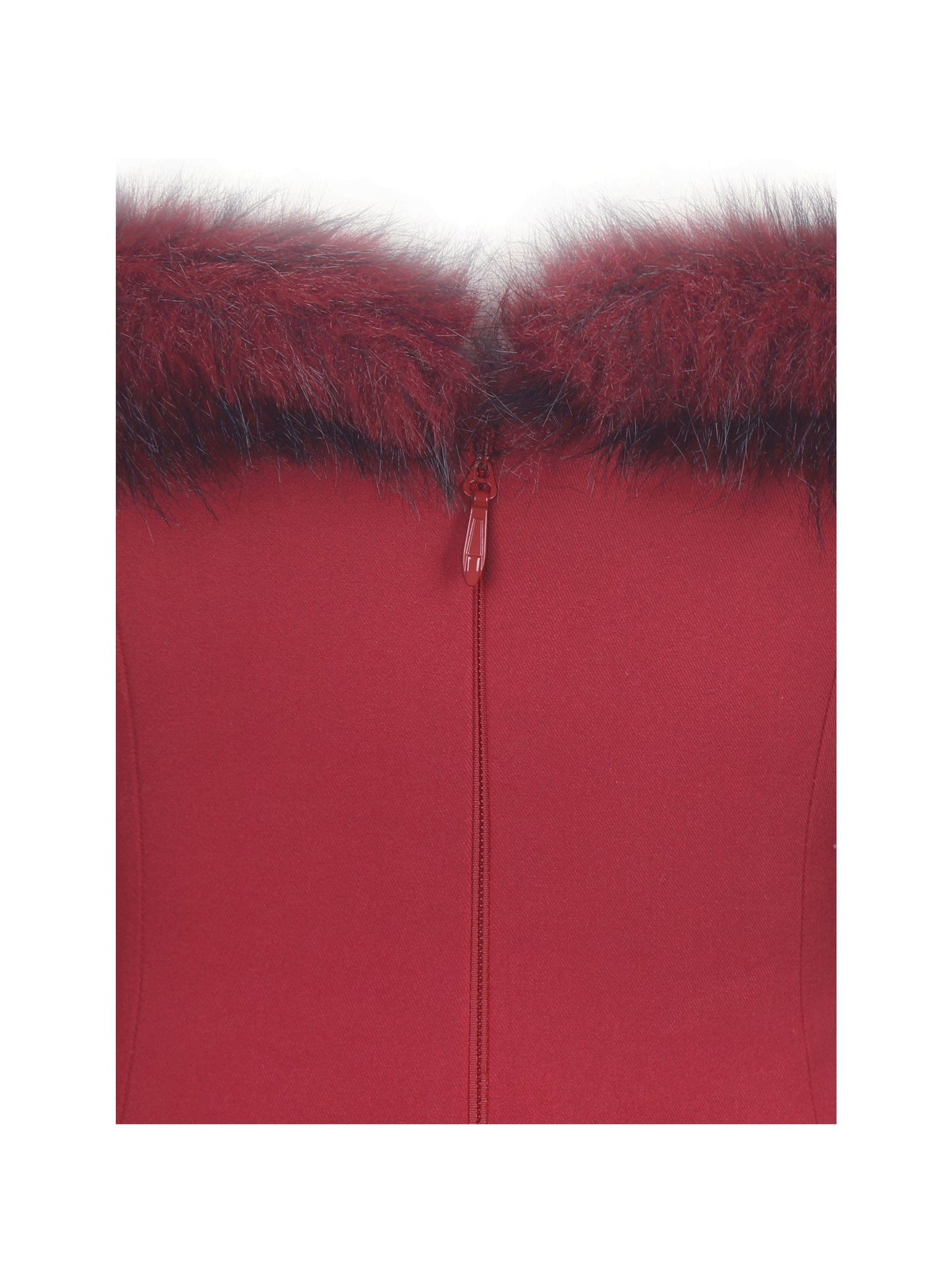 Nalia Crimson Fur Trimmed Sweetheart Mini Dress