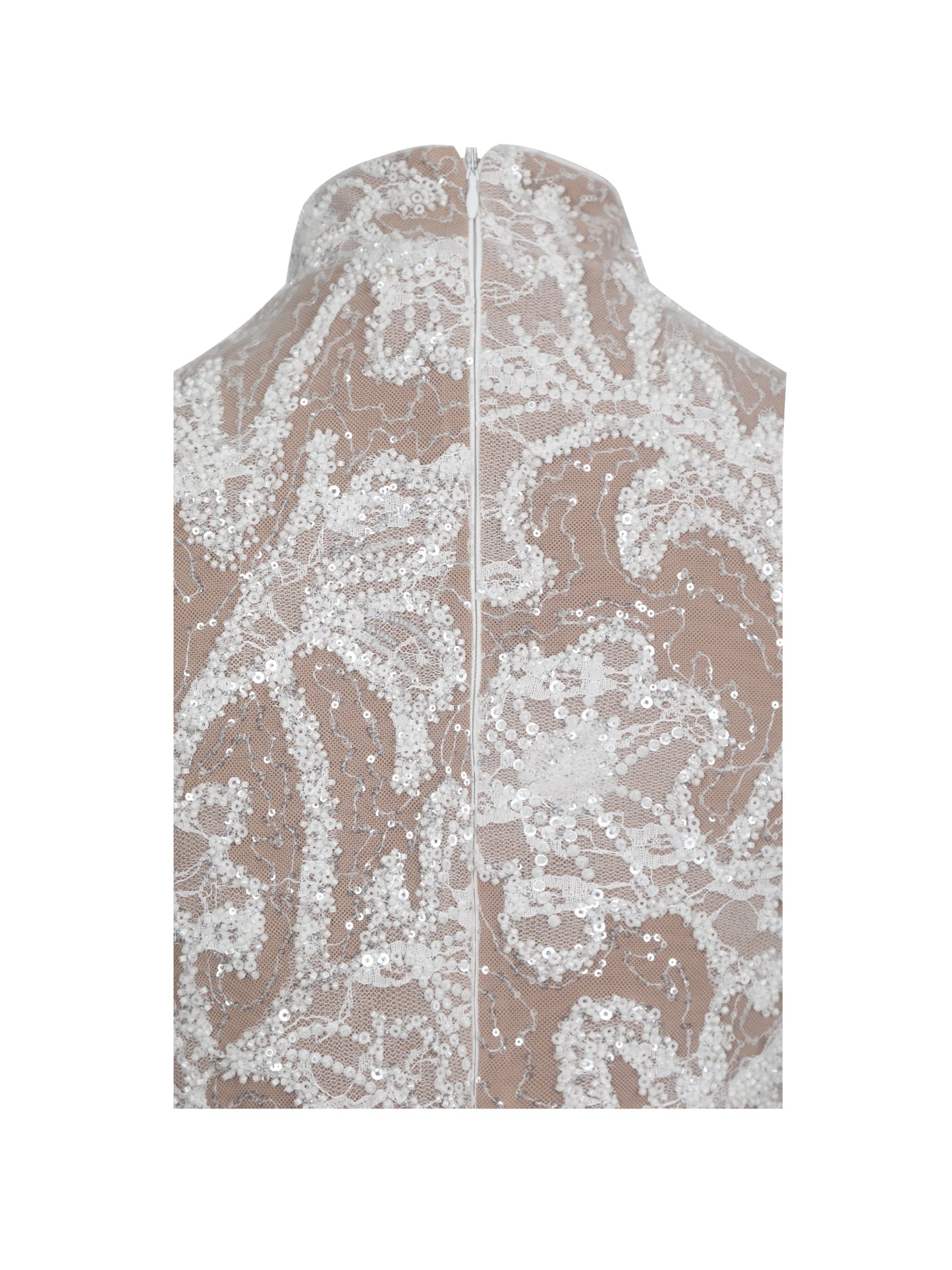 Tavia White Beaded Teardrop Neckline Maxi Dress