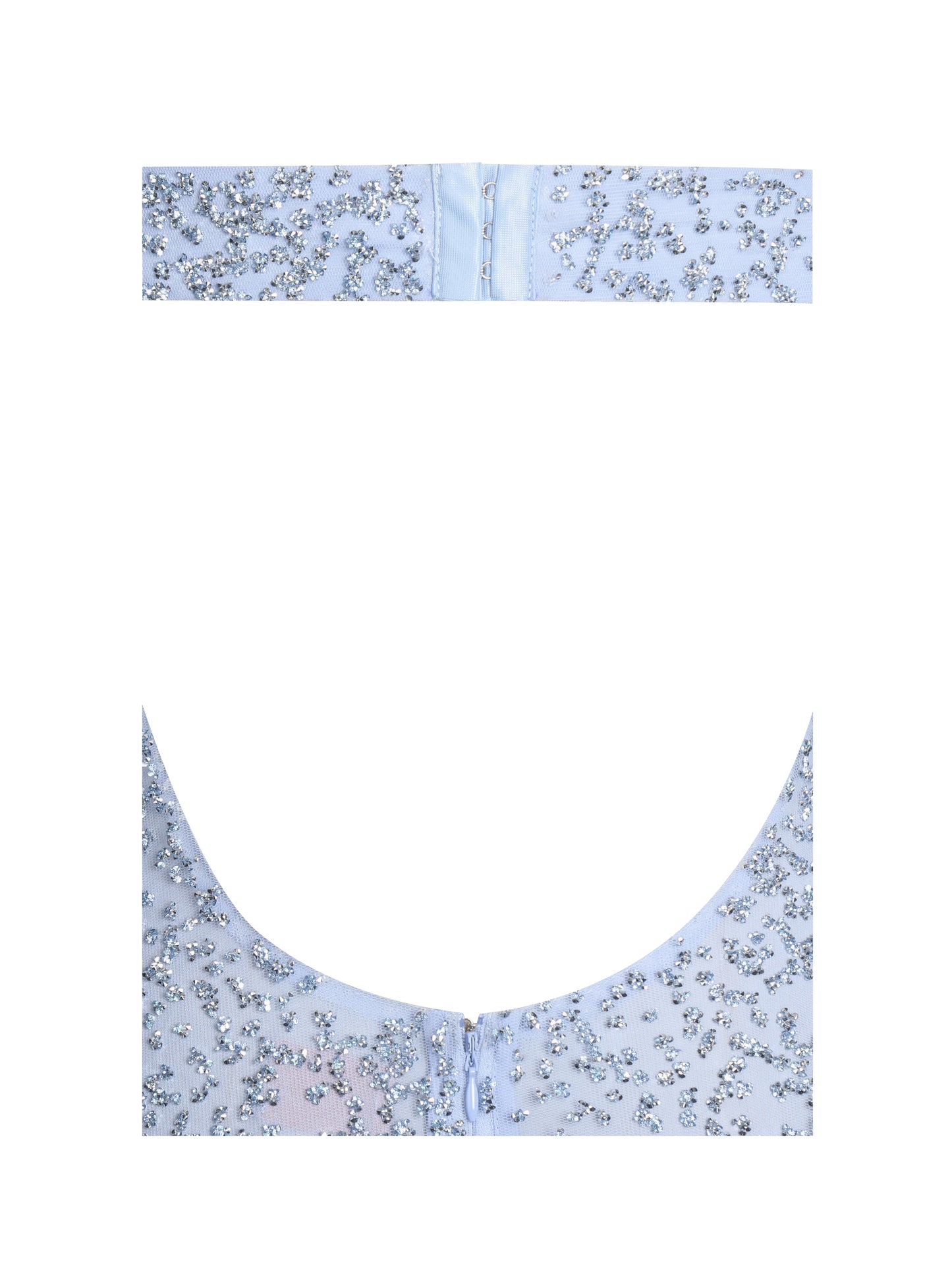 Wallie Baby Blue Rhinestone Embellished Mesh Backless Gown