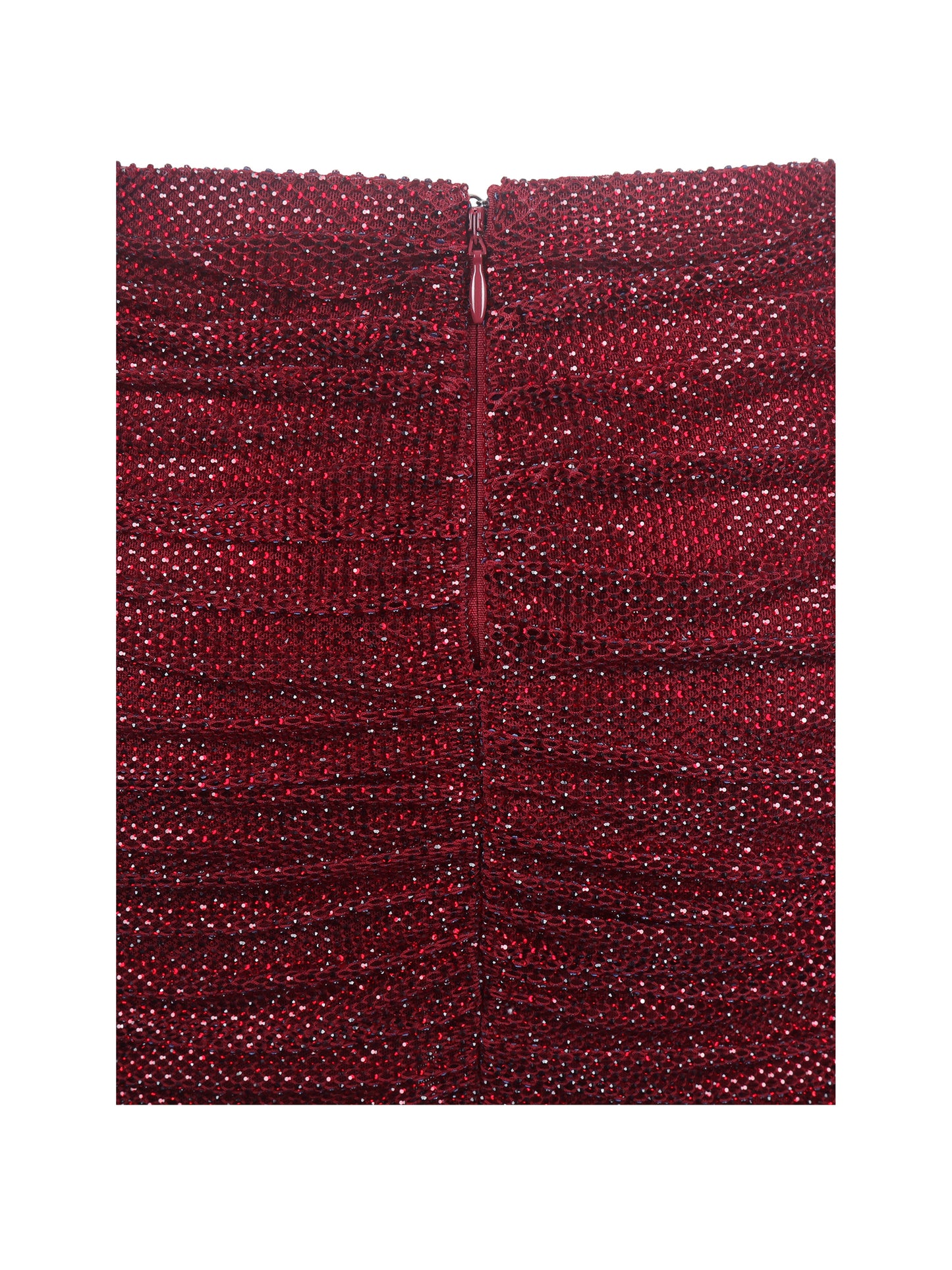 Darleen Crimson Rhinestone Mesh Low Waist Ruched Skirt