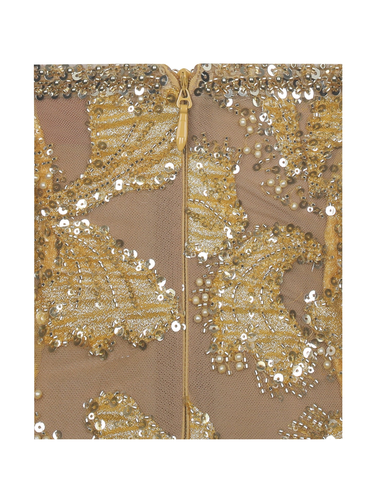 Edie Gold Beaded Sequin Midi Pencil Dress