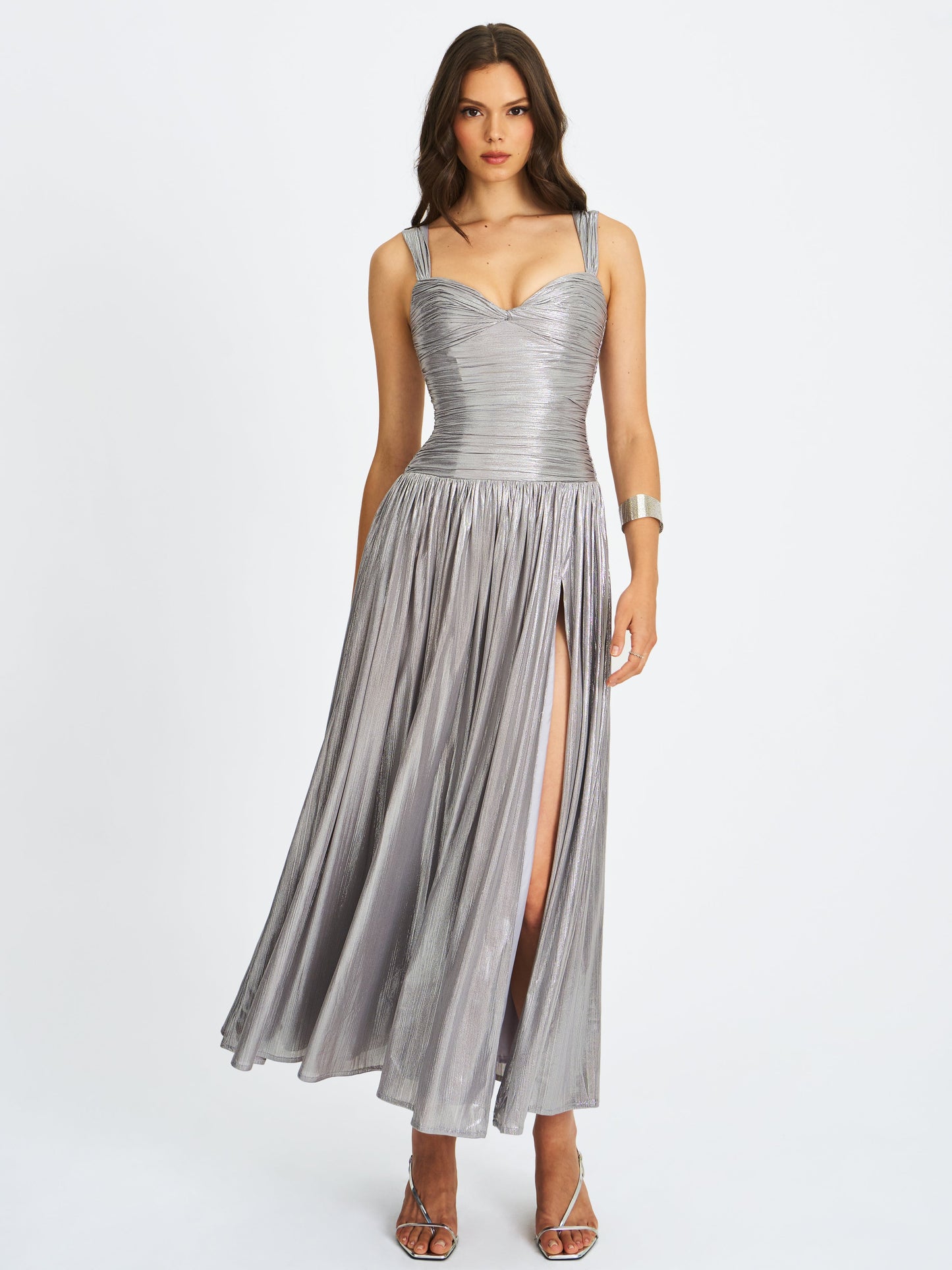 Palmer Silver Glitter Drop Waist Maxi Dress
