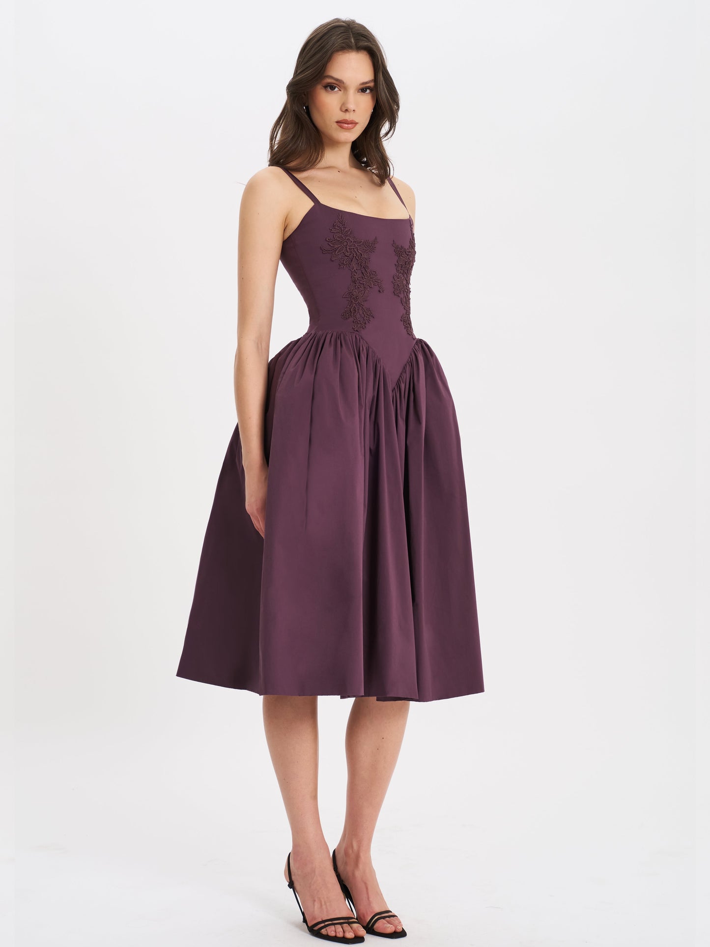 Oakleigh Blackberry Purple Cotton Lace-up Back Midi Dress