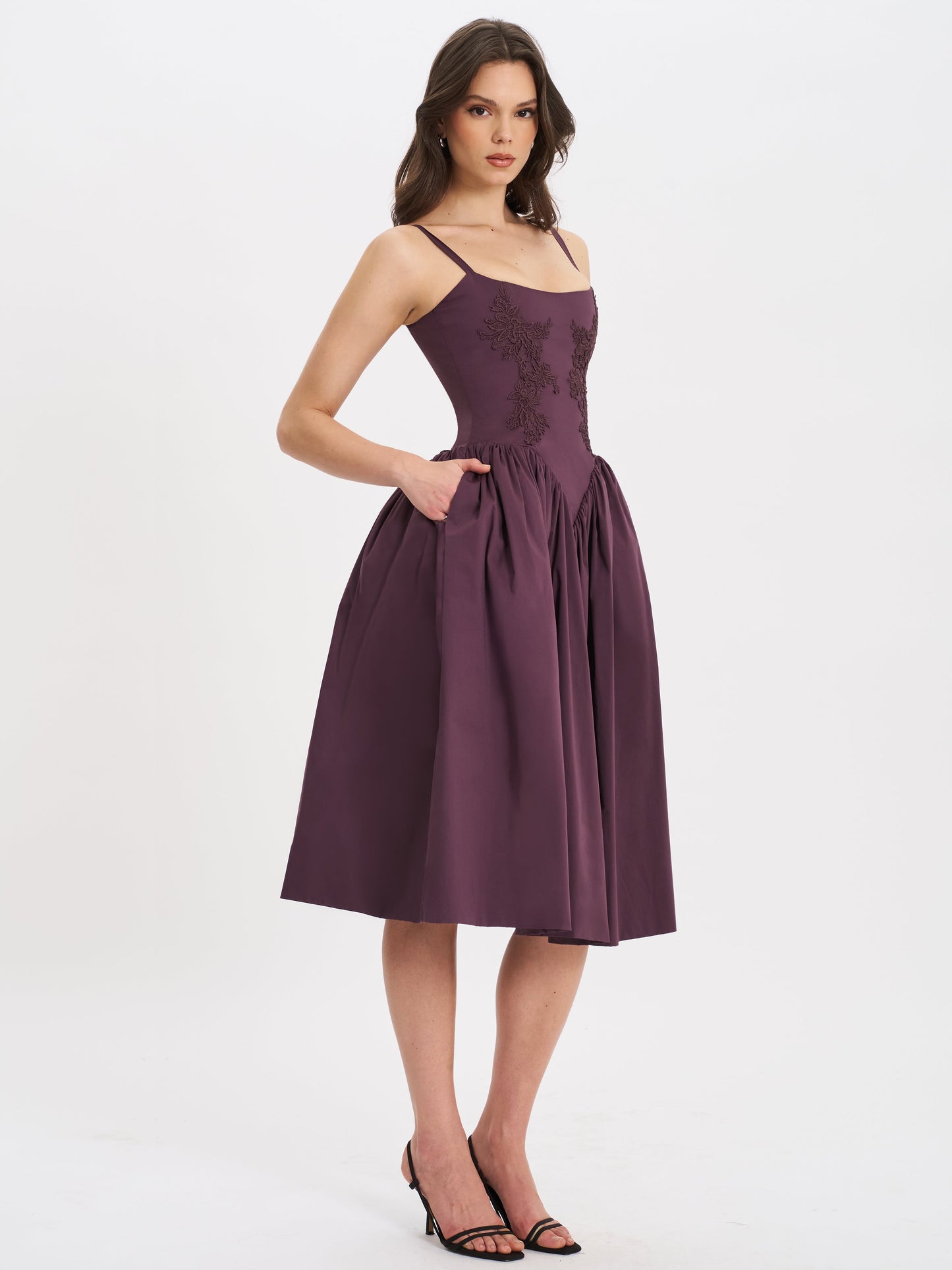 Oakleigh Blackberry Purple Cotton Lace-up Back Midi Dress