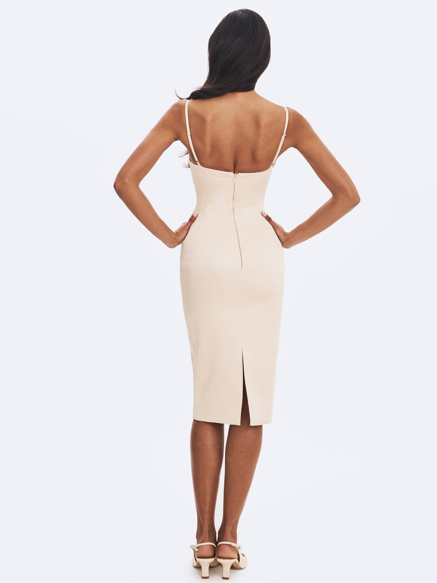 Gracie Butter Yellow Ruched Satin Midi Dress