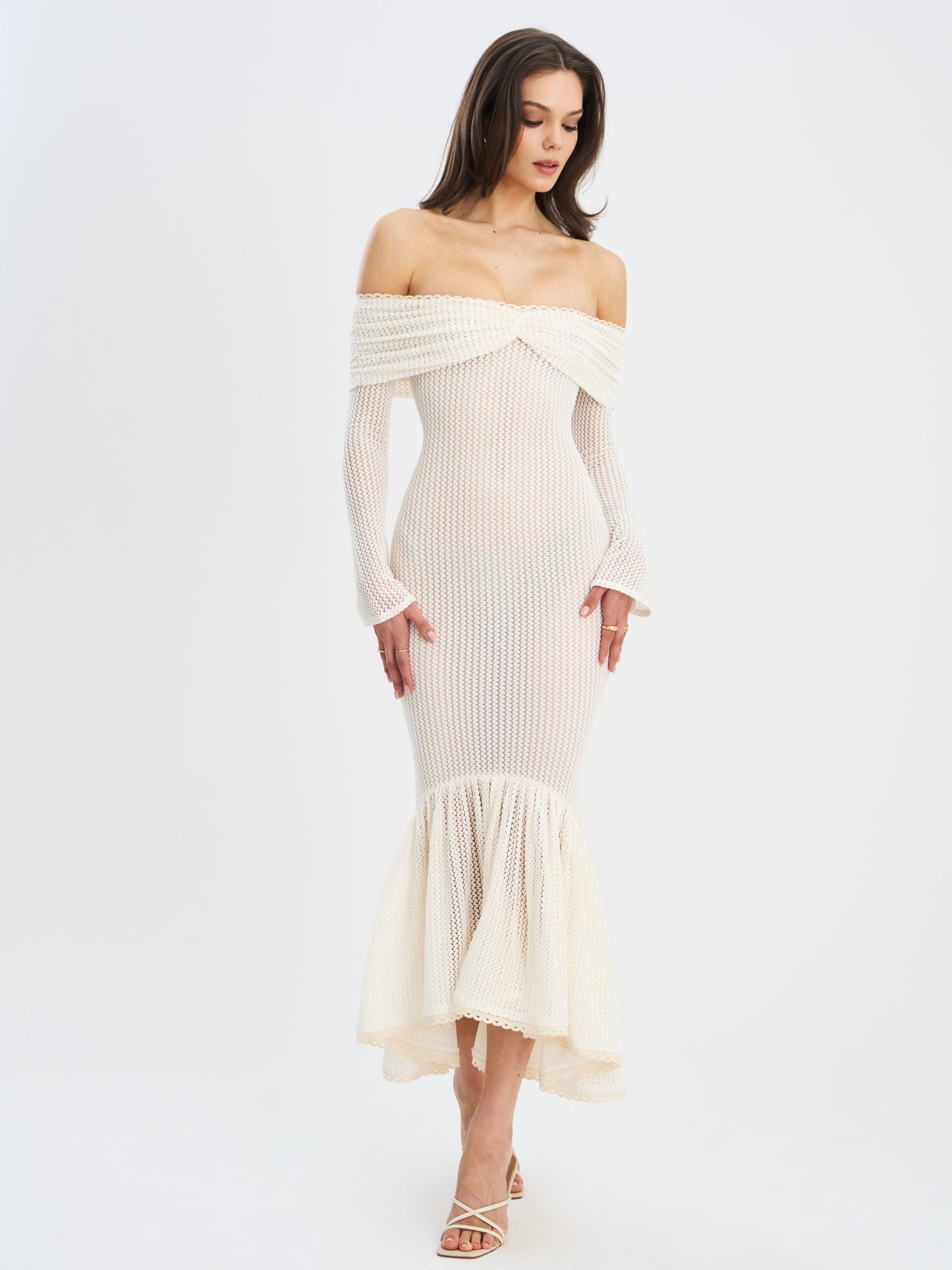 Kaedyn Off Shoulder Long Sleeve Crochet Mermaid Maxi Dress