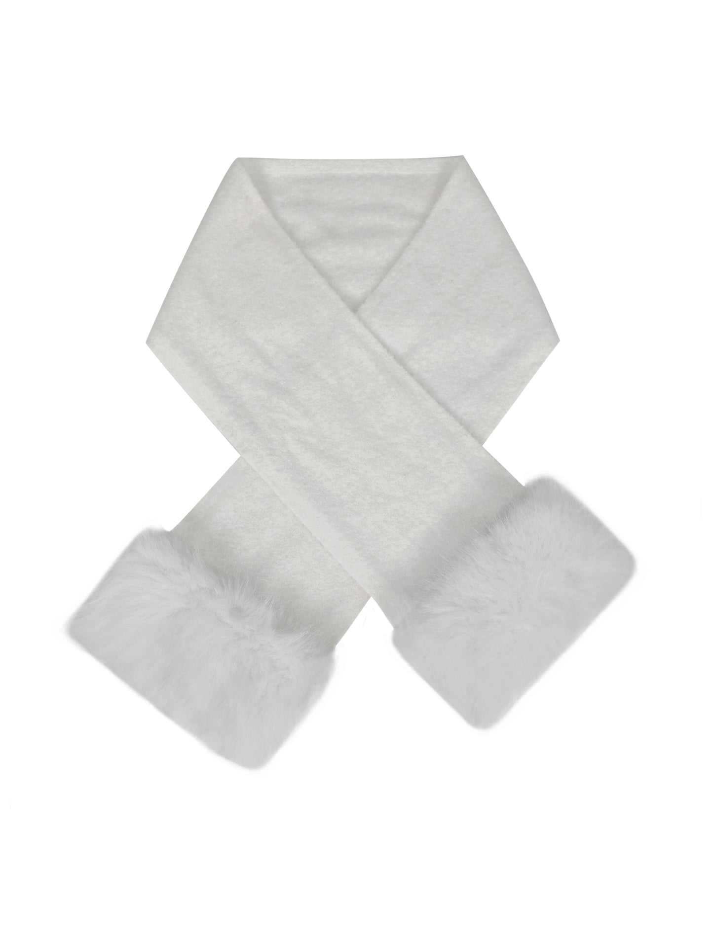 Selma White Wool-Blend Ribbed Knit Scarf