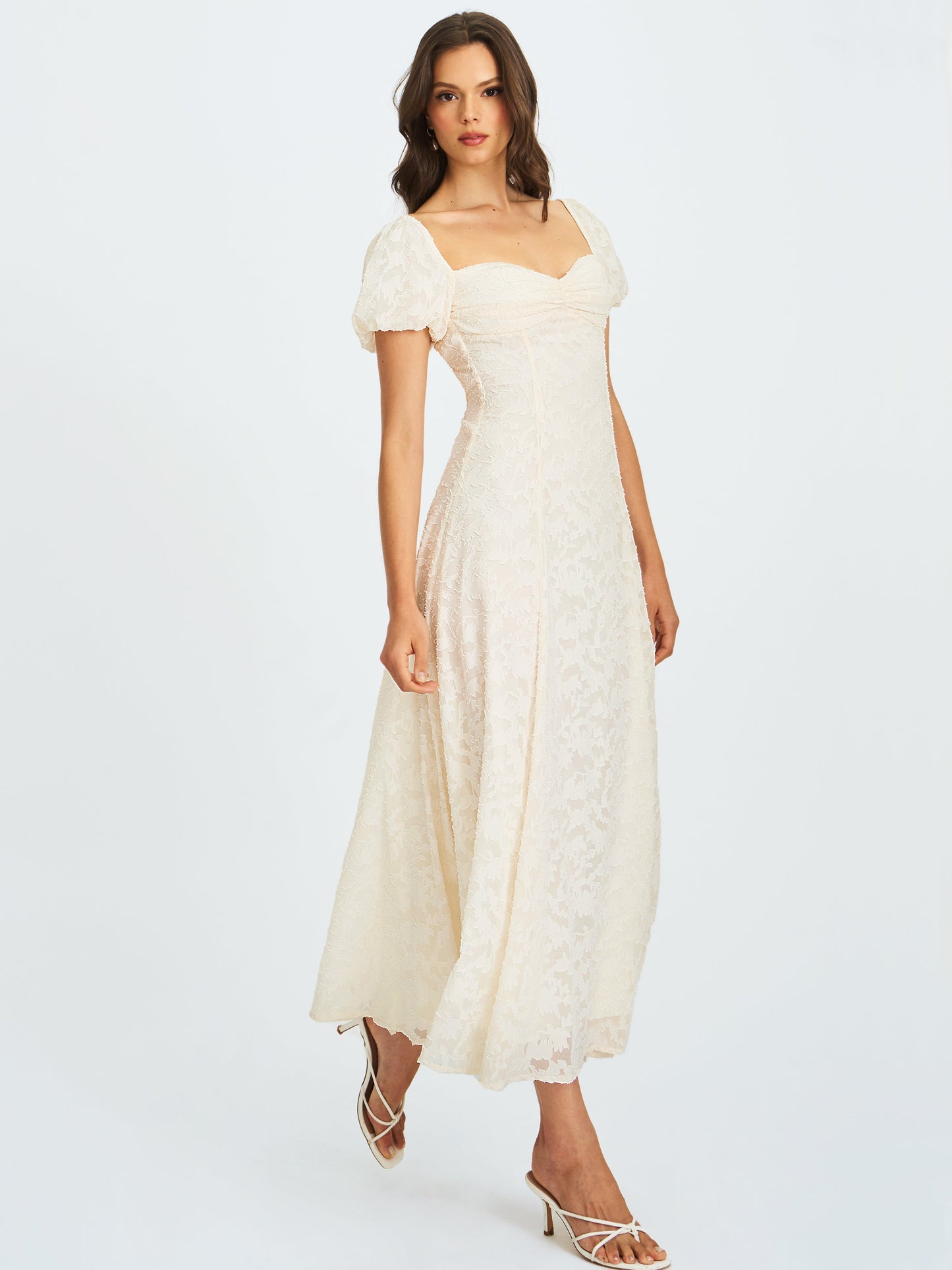 Pandora White Bubble Sleeve Backless Maxi Dress