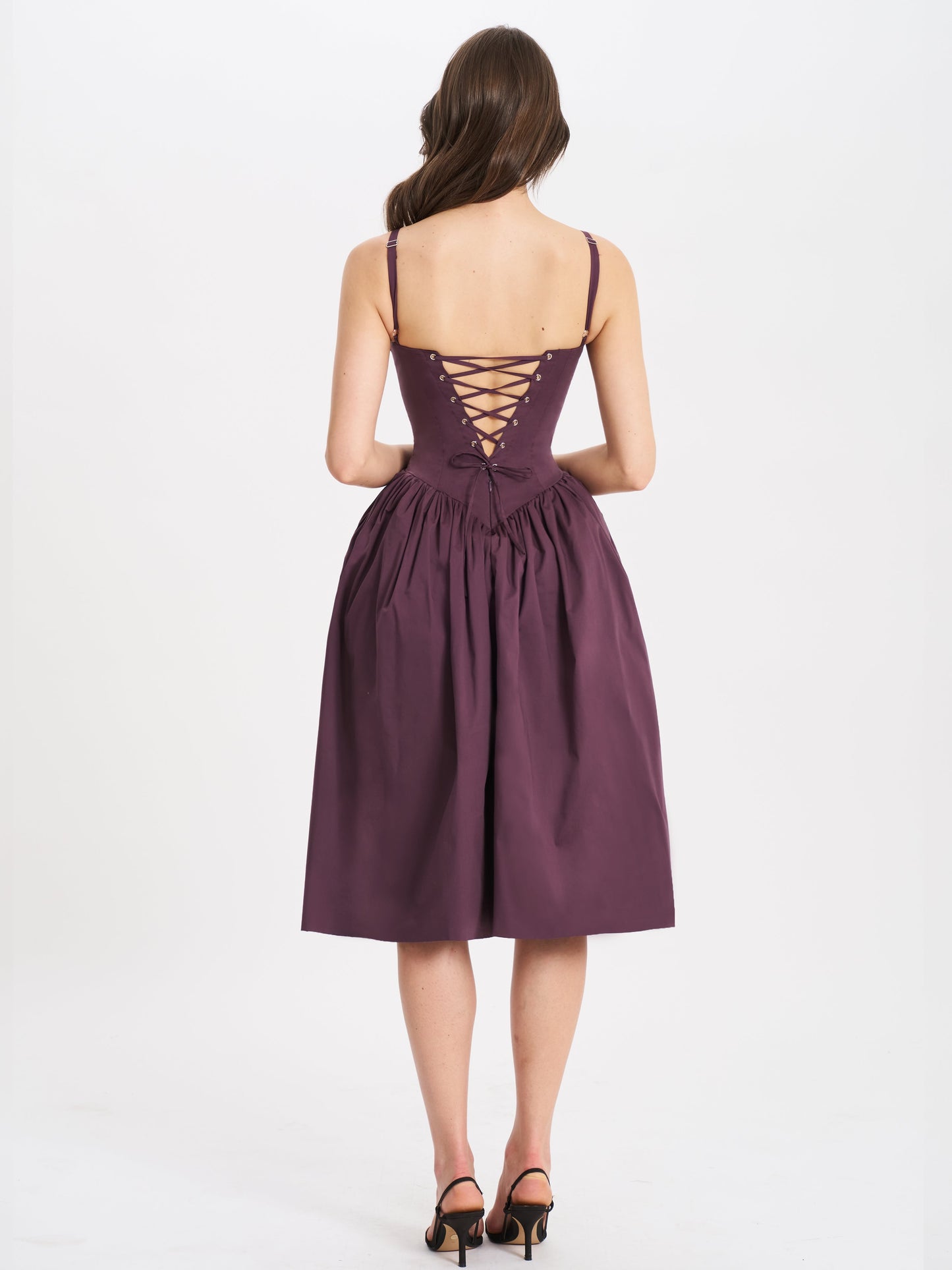 Oakleigh Blackberry Purple Cotton Lace-up Back Midi Dress