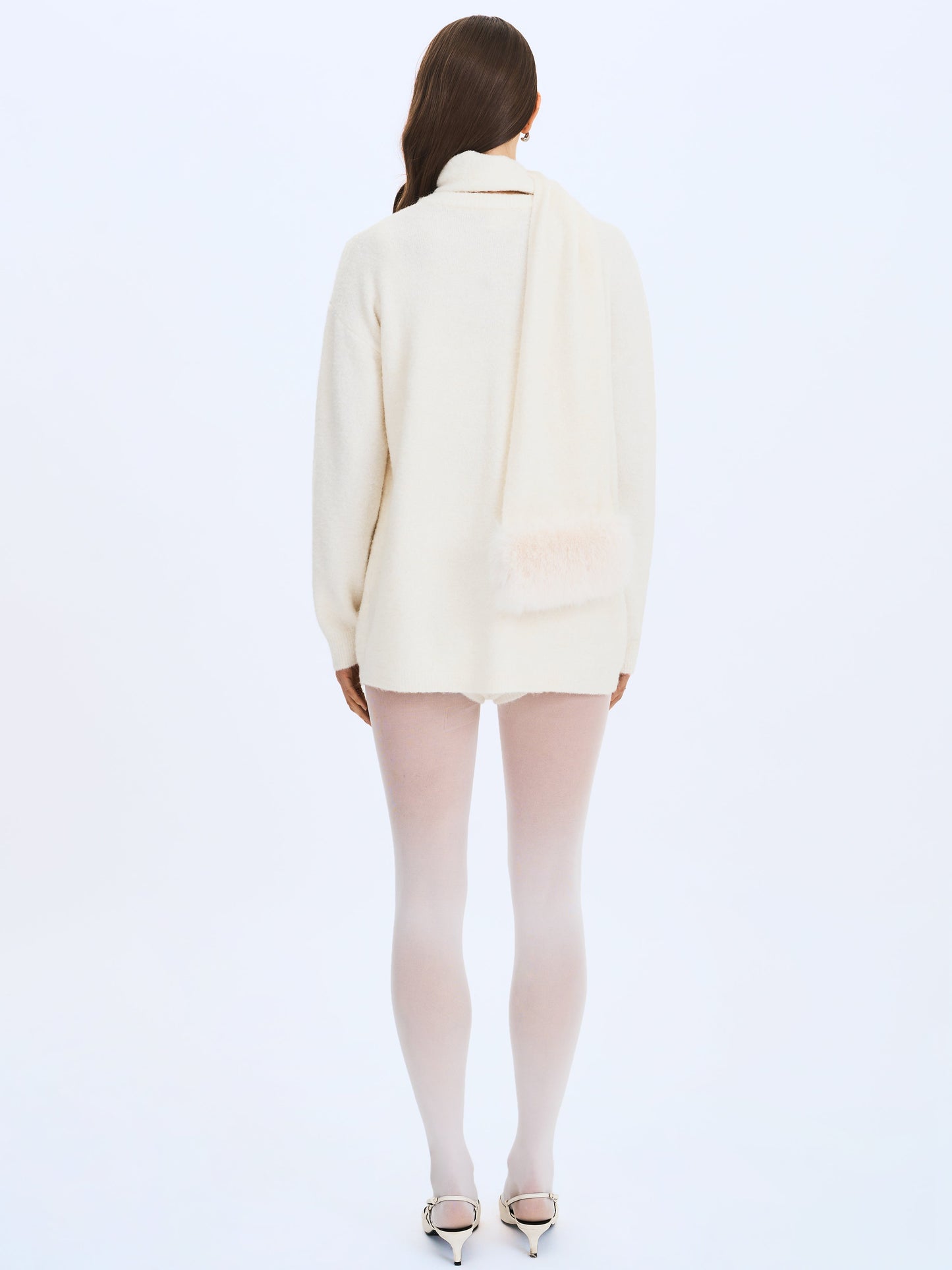 Orla White Wool-Blend Ribbed Knit Cardigan