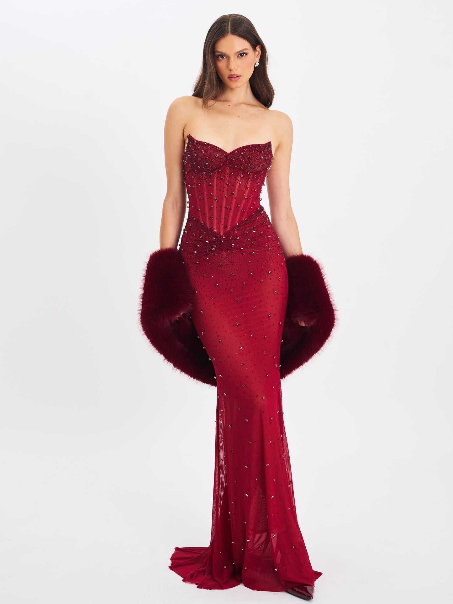 Jazmin Burgundy Multi-wear Faux Fur Scarf