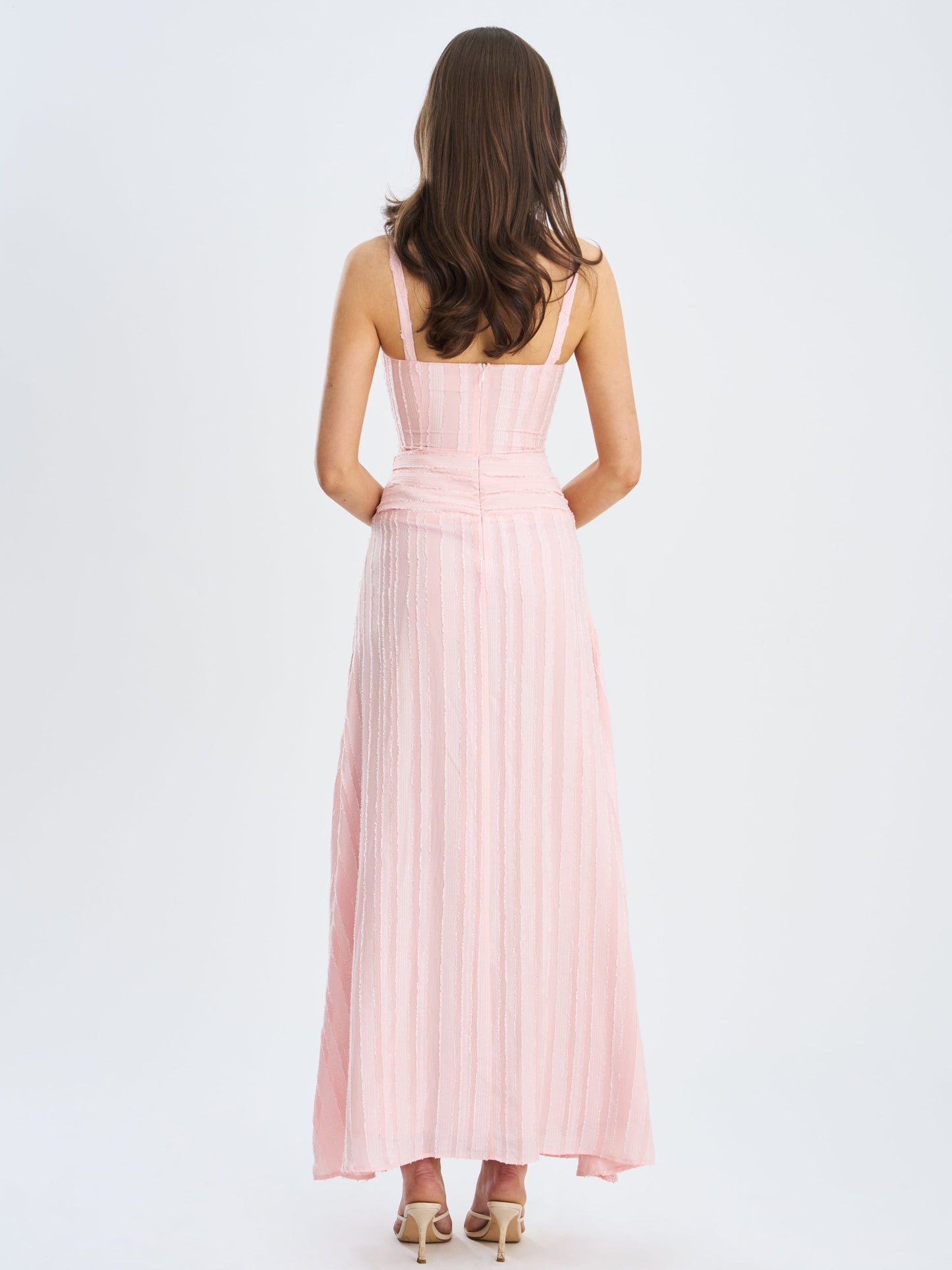 Mallory Baby Pink Stripe Jacquard High Slit Gown