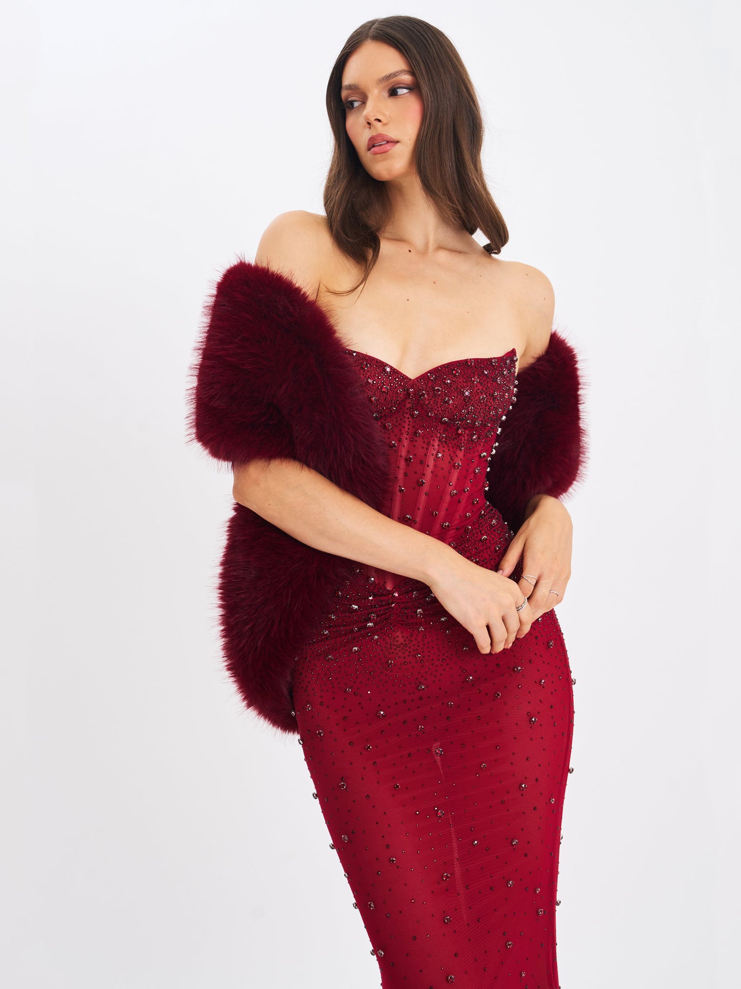 Jazmin Burgundy Multi-wear Faux Fur Scarf