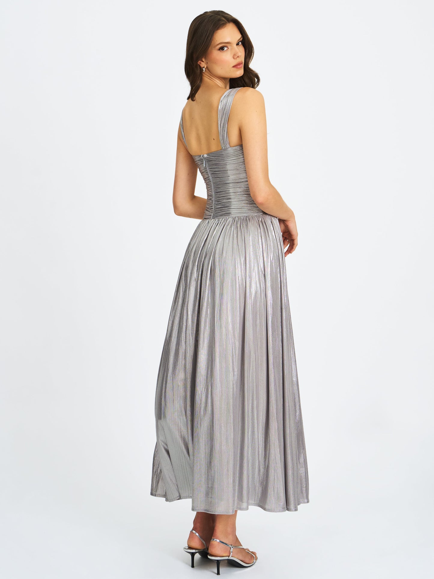 Palmer Silver Glitter Drop Waist Maxi Dress