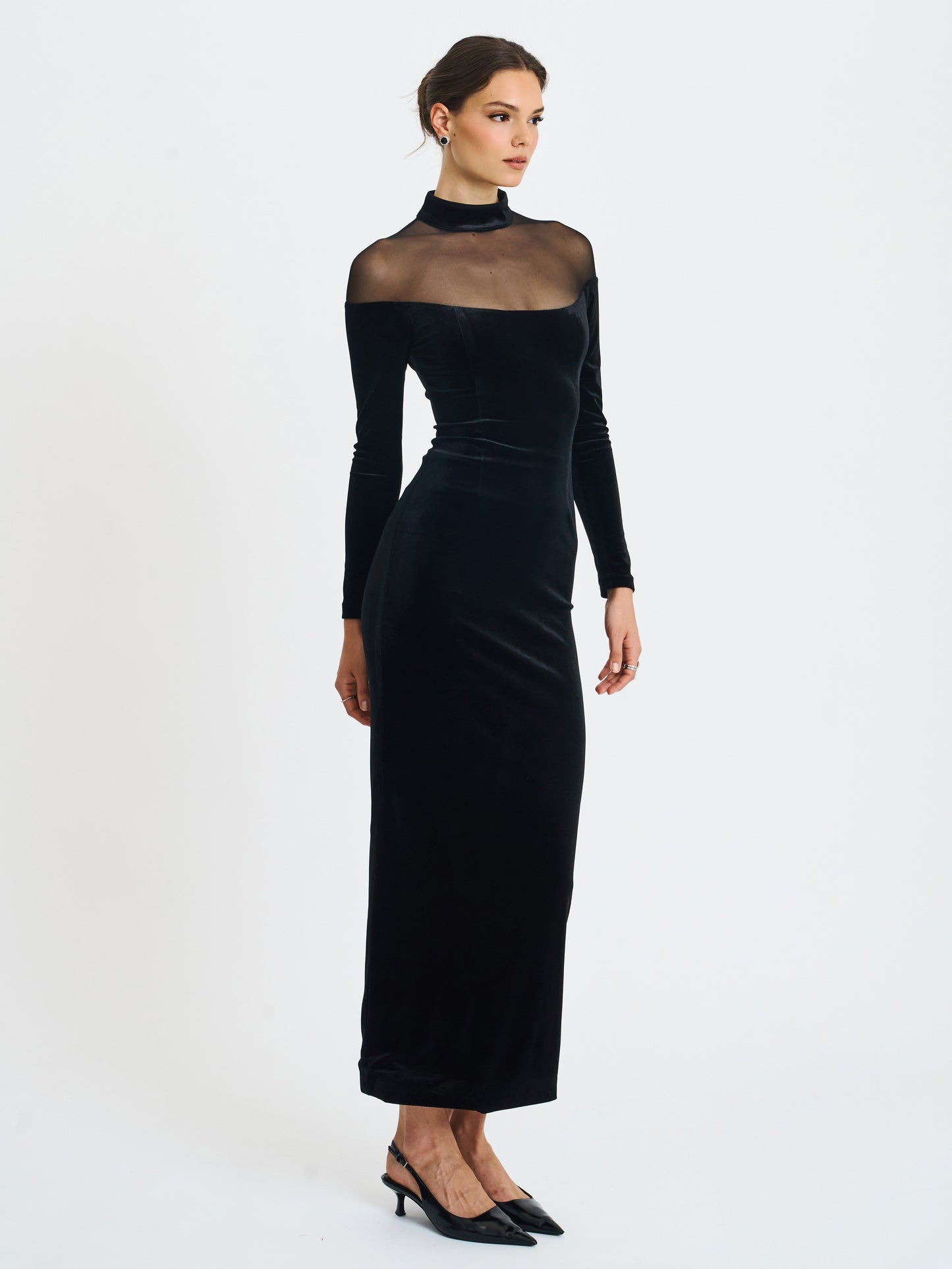 Blair Black Sheer Mock Neck Maxi Dress