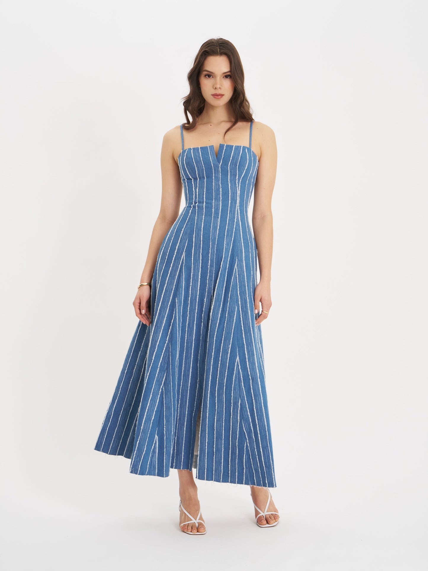 Abygail Stripe Cotton Denim Maxi Dress