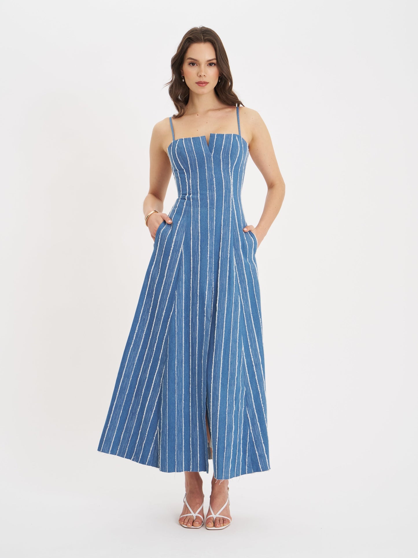 Abygail Stripe Cotton Denim Maxi Dress