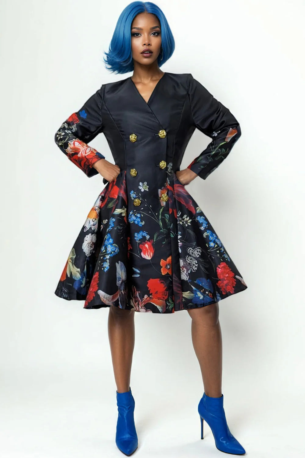 W8896 DOUBLE BREASTED BLAZER DRESS